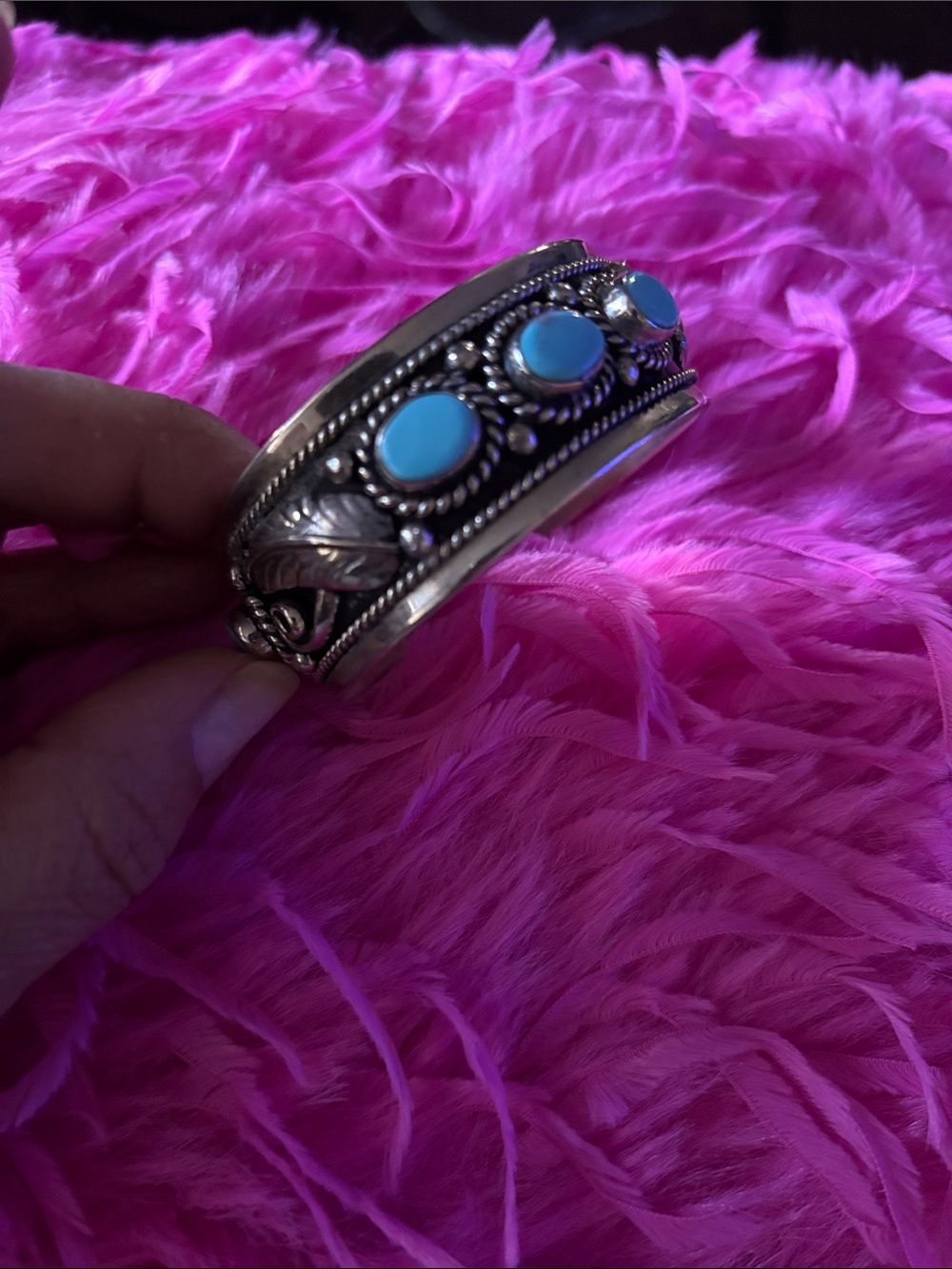 Sterling Silver Turquoise Stone Cuff Bracelet - Blue